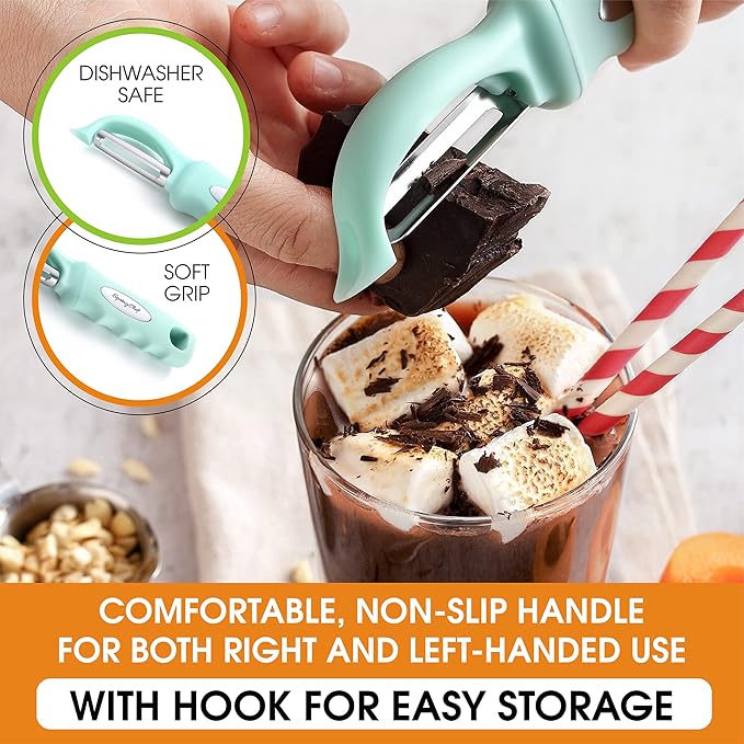 Spring Chef Premium Swivel Vegetable Peeler, Soft Grip Handle and Ultra Sharp Stainless Steel Blades - Perfect Kitchen Peeler For Veggie, Fruit, Potato, Carrot, Apple - Mint
