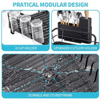 Dish Drying Rack for Kitchen Counter, Multifunctional Dish Drainer Rack, Kitchen Dish Rack, Sink Dishes Strainer, Plate Rack with Drain Board, Cup Holder, and Cutlery Holder,Medium Size Black