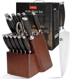 WILDMOK Kitchen Knife Block Set, 17-piece Knife Set with Wooden Block German Steel Kitchen Knives Sets with Bone Chopper, Gift Box