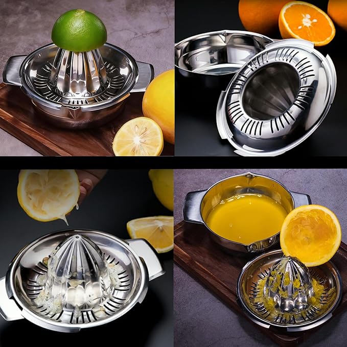 Citrus Lemon Orange Grapefruit Juicer Manual Squeezer 304 Stainless Steel Robust Hand Juicer Reamer Rotation Press with Strainer＆10oz Bowl, 2 Pour Spouts, Dishwasher Safe, Easy to Clean, Heavy Duty