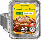 9x13 Aluminum Pans [40 Pack], Extra Heavy Duty Half Size Disposable Aluminum Foil Pans, Deep Baking Pans for Cooking, Roasting, Heating, and Steam Tables