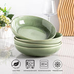 AmorArc 8.5'' Large Ceramic Pasta Bowls Set, 36oz Stoneware Bowls Set of 6 for Kitchen, Reavtive Glaze Bowls-Microwave,Dishwasher Safe for Pasta,Salad,Oatmeal-Olive Green
