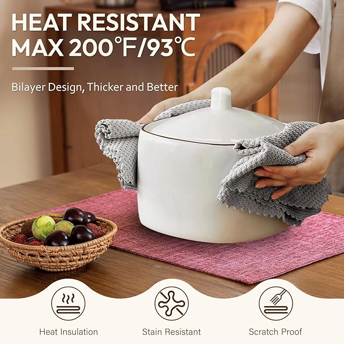 Blue Forest Placemats Set of 6, Dual-Layered Thickened Faux Linen Cloth Place Mats Heat Resistant Machine Washable Wrinkle Free Table Mats Indoor/Outdoor (Hot Pink)