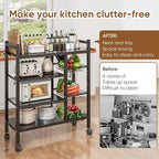Kitchen Storage Bakers Rack with Wheels - Adjustable 4-Tier Microwave Stand with Storage Shelves, Kitchen Rack with 3 Wire Baskets,Microwave Stand, Metal Kitchen Cart for Pantry, (Black)