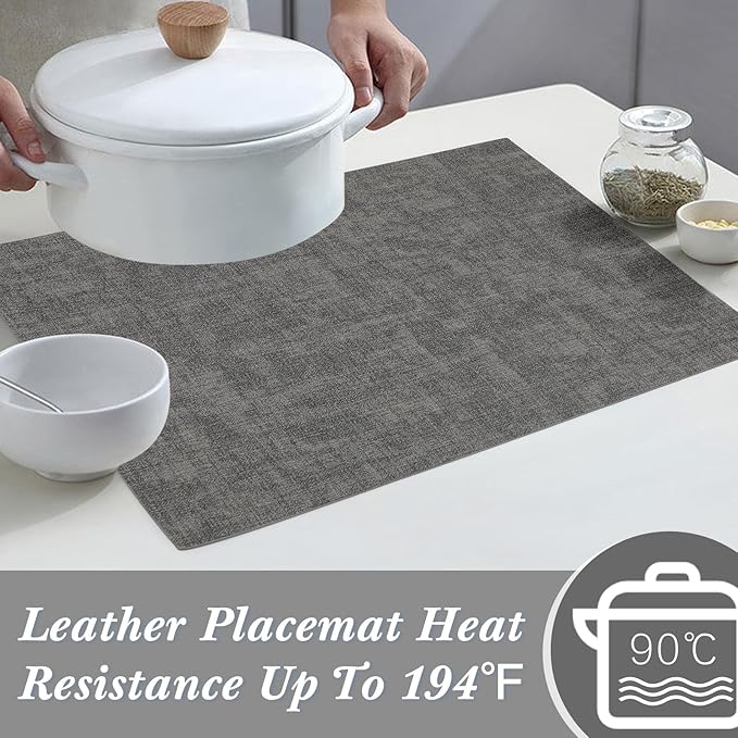 SUEH DESIGN Faux Leather Placemats Set of 6, Wipeable Place Mats Heat Resistant Table Mats Waterproof Dining Table Placemats for Indoor Outdoor Kitchen Dining Table