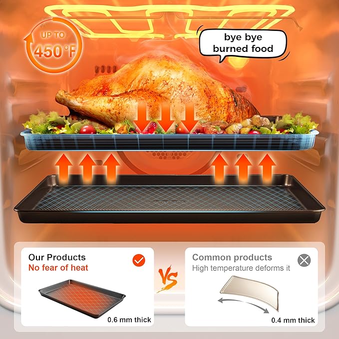 HONGBAKE 2 Pack Jelly Roll Pan Set 15x10, Cookie Sheets for Baking with Diamond Texture, Baking Sheets Non Stick, Non Toxic Oven Trays for Cooking, Heavy Duty 57% Thicker Carbon Steel, Dark Gray