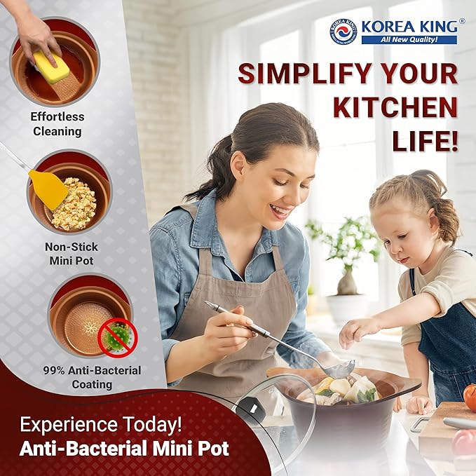 Premium Nonstick Cooking Pot with Glass Lid - Made in Korea - 1.5 Quarts Ceramic-Coated Simmer Pasta Pot, Multi Cookware Compatible for Ramen Noodle Soup, Stew, Rice, Dishwasher Safe