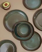 8.75 Inch Large Ceramic Pasta Bowls, 32 Oz Reactive Glaze Stoneware Pasta Serving Bowls Set of 4 for Kitchen, Wide Bowls for Fruit,Pasta,Salad,Soup, Scratch Resistant-Brown and Green