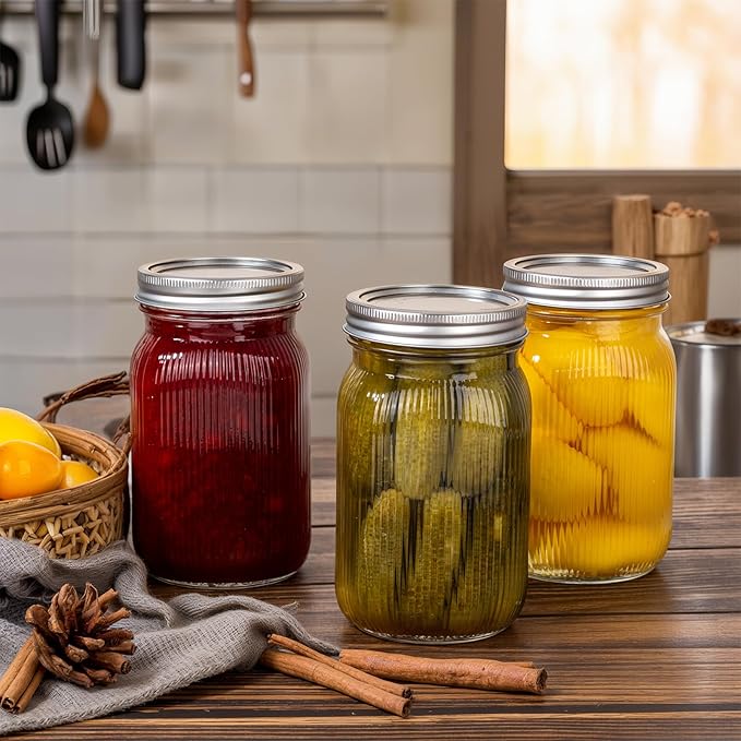 WELLIFE 6 Pcs Wide Mouth Mason Jars 32 OZ,Large Mason Jars for Food Storage, Overnight Oats,Honey,Sauces,Meal Prep,Salad,Yogurt