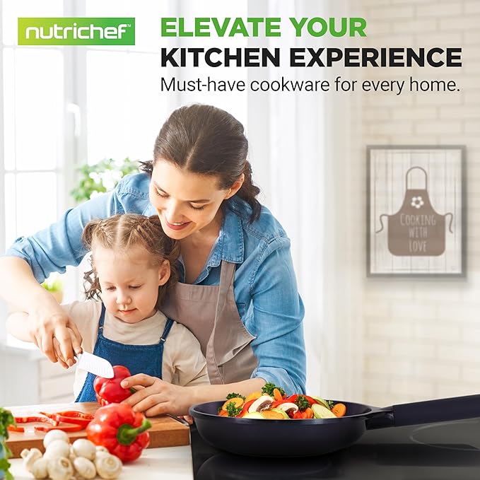 NutriChef NonStick Frying Pans – 5-Piece Skillet Set with Ceramic Coating, Wok, Grill, Fry & Fish Pans – Compatible with All Cooktops, Including Induction – Cool-Touch Handles, Easy-Clean