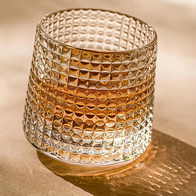 Crystal Whiskey Glasses 5 OZ Set of 3, Rotatable Old Fashioned Glasses, Tumbler Rocks Bar Glass for Drinking Bourbon, Scotch, Cocktails, Cognac（Larger Size）