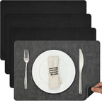 Myir JUN Dual Sided Faux Leather Place Mats Set of 4, Indoor & Outdoor Placemats - Non-Slip, Washable, Square (Gray Black)