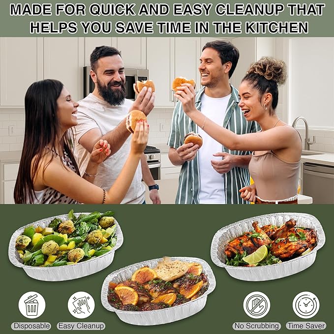 INFINITY EL Large Disposable Oval Aluminum Pans 10 Pack | Deep Disposable Baking Pan | Heavy Duty Oval Aluminum Roasting pan for Chafing, Turkey, Lasagna, Thanksgiving, Christmas, Parties & Meal Prep