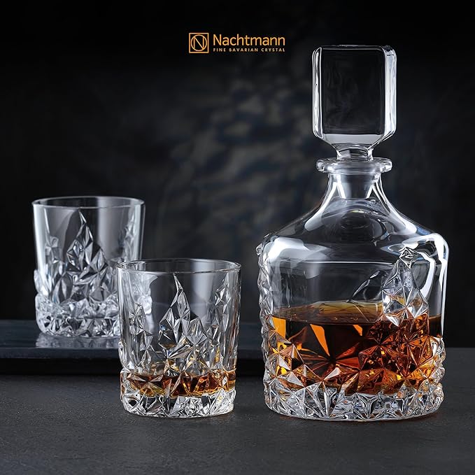 Nachtmann Sculpture 12oz Whiskey Tumbler (Set of 4) - Heavy Base Crystal Glass for Scotch, Bourbon, Cocktails, Liquor, Elegant & Durable Barware, Dishwasher Safe - Modern Glassware Set