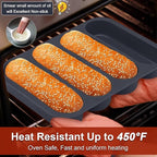 Silicone Hotdog Bun Pan, 6 Inch Standard Hot dog Bun Mold, 4 Cup Non-stick Homemade Hotdog Bun Baking Pans, Mini Baguette Pans, Dishwasher Safe, 2 Pcs (Grey)