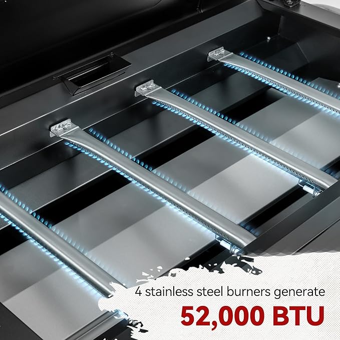 Royal Gourmet GB4008T 4 Burner Propane Gas Griddle with Pull-Out Expandable Table & Foldable Side Shelf, 34-Inch Flat Top Grill with Hood for Outdoor Cooking & Backyard Barbecue, Black