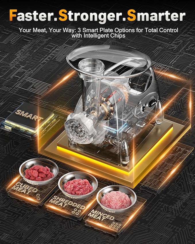 Electric Meat Grinder: [3000W Superior Motor] Meat Grinder with 6 PCS Stainless Steel Blades & Grinding Plates, Sausage Stuffer Tubes & Kubbe Kit Portable Handle for Gift (Black New)