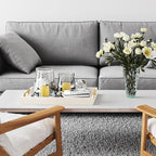 17" x 12" Wood Serving Tray with Gold Polished Metal Handles, Home Decorative Wooden Rectangle Ottoman Leather Decor Platter Bathroom Vanity Tray for All Occasions White