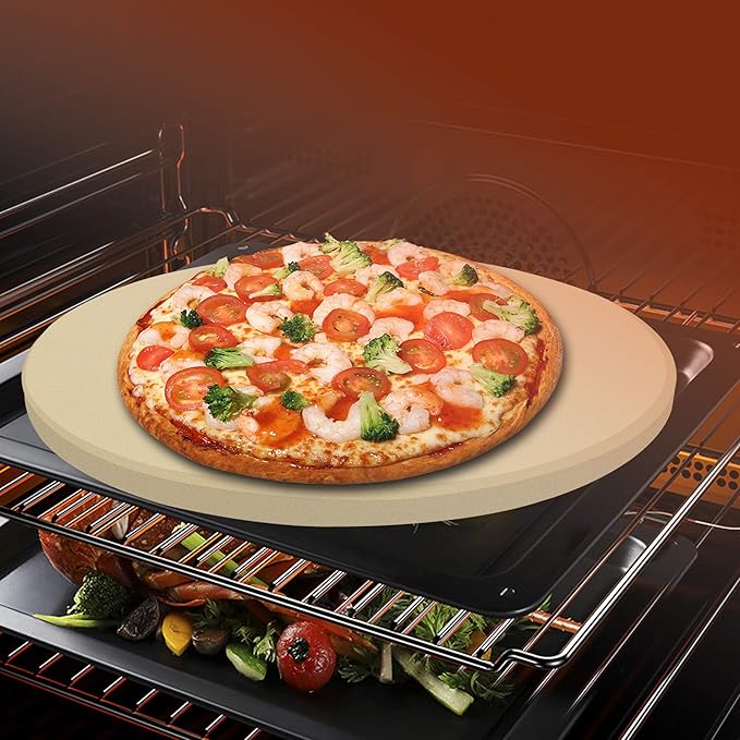 Round Pizza Stone, Heavy Duty Cordierite Pizza Grilling Stone, Baking Stone, Pizza Pan, Perfect for Oven, BBQ and Grill, Thermal Shock Resistant, Durable and Safe, 12 Inch Round, 4.6Lbs