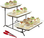 Happy Kit 3 Tier Serving Tray with Serving Tong, Ceramic Rectangular Serving Platters for Cupcake Stand Display, 16/14/12inch Tiered Serving Tray with Collapsible Sturdy Metal Rack for Dessert Server