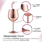 Gusto Nostro Stainless Steel Wine Glass - 18 oz - Unbreakable Rose Gold Wine Glasses for Travel, Camping and Pool - Fancy, Unique and Cool Portable Metal Wine Glass for Outdoor, Picnics (Set of 4)