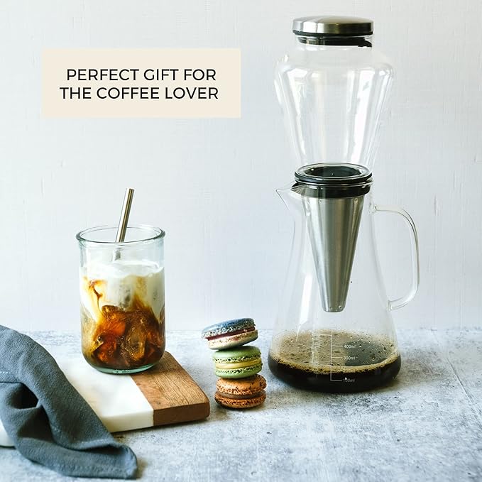 Ice Dripper Cold Brew Coffee Maker - Fire Toughened Borosilicate Glass Pitcher - 304 Stainless Steel Filter - 500ml - Cafe Crush Club