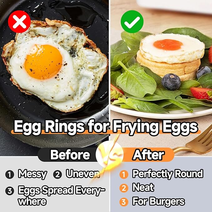 4 Pack Egg Ring Compatible with Blackstone Griddle, 3.5" Egg Rings with Silicone Handle, Round Nonstick Metal Eggs Molds for Frying Eggs, Portable Grill Accessories for Breakfast Omelette Sandwich