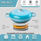 Shallow Cast Iron Casserole with Lid – Non Stick Dutch Oven Pot, Oven Safe up to 500° F – Sturdy Ovenproof Stockpot Cookware – Enamelled Cooking Pot – Blue, 5-Quart, 32cm – by Nuovva