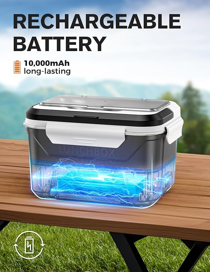 EAST OAK Cordless Electric Lunch Box for Adults, Heated Lunch Box Battery Powered with Automatic Heating, 5.5 Cups Portable Food Warmer with Removable Tray Divider