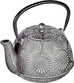 IBILI 40 Oz Bali Cast Iron Teapot | Made in Spain | Stainless Steel Infuser, Enameled Interior, Stovetop & Induction Compatible, Japanese Kettle for Loose Leaf Tea, Tetsubin Design, Silver