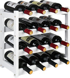 VASMIA Wine Rack, 4-Tier Bamboo Wine Racks Countertop,Sturdy and Durable Wine Storage Cabinet Shelf,16 Bottles Wine Holder for Kitchen Pantry, White