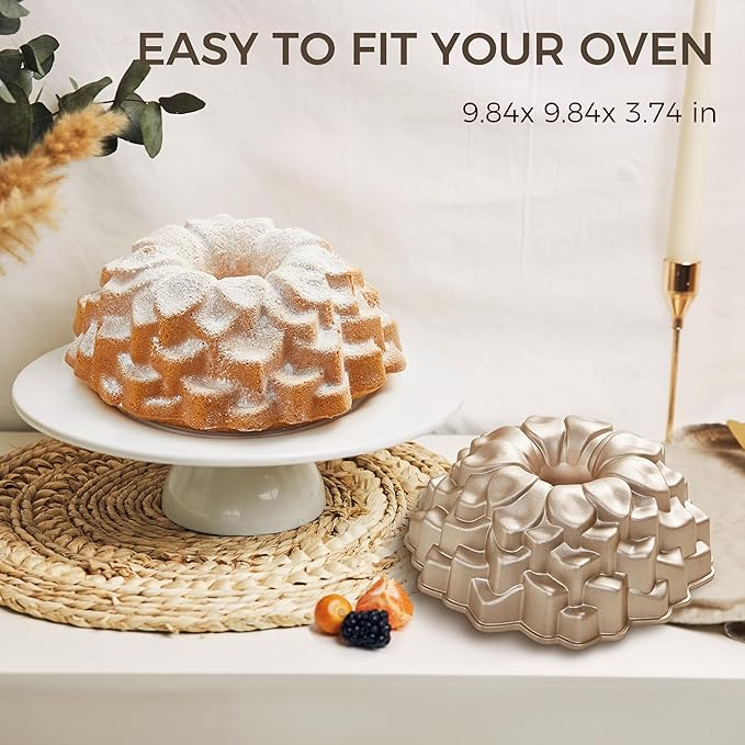 KITESSENSU Blossom Cake Pan, Nonstick Cast Aluminum bunt pan, 9.84” Fluted Tube Pan for Baking Unique Cake, 10 Cup Moldes para Pasteles, Cake Pans for Baking, High-Heat Resistant, Easy to Clean
