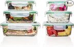 Fusion Gourmet Glass Meal Prep Containers with Lids [6 Pack] Storage Containers, Leak proof, Airtight Locking Lids, Microwave, Oven, Freezer & Dishwasher Safe