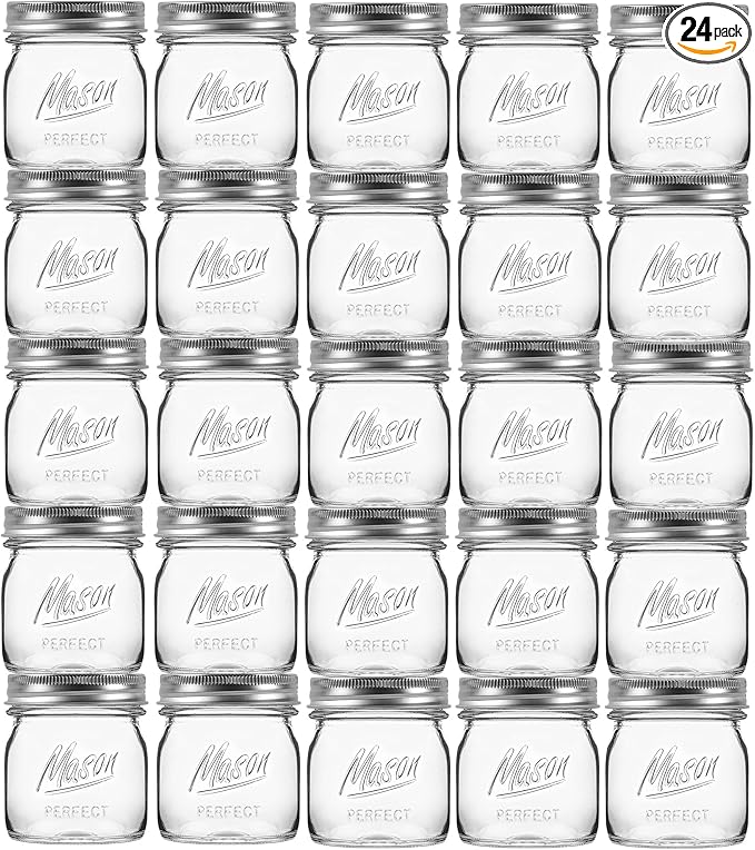 24 Pack 8 oz Mason Jars with Regular Lids - Mini Glass Clear Mason Jars, Small Half Pint Canning Jars with Airtight Lids for Jam, Honey, Baby Foods, Overnight Oats, Party Favors