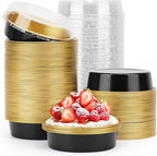 Beasea Aluminum Cupcake Pans With Lids, 4 Inch 100 Pack Disposable Pie Pans For Cake, 8 Oz Aluminum Pie Pan Tin Black Golden Tart Pans Round Oven Baking Mini Cake Pan For Pie Tart Quiche