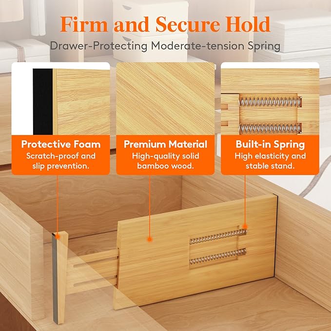 Lifewit 8 Pack Drawer Dividers Bamboo 5" High, 12-17" Adjustable Clothes Drawer Organizers, Expandable Dresser Separators in Bedroom/Bathroom/Kitchen/Office Organization and Storage