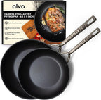 Alva 9.5” & 11" Carbon Steel Frying Pan Set – Naturally Nonstick, Made without PTFE, PFOA, & PFAS, Oven & Induction Safe, Chef-Grade Heat Control, Built to Last a Lifetime, Designed in Belgium