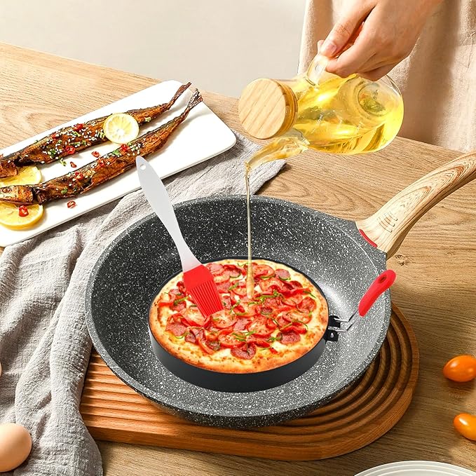 Egg Rings 2 Pack 6" Pancake Mold Nonstick Round Pancake Egg Mold with Silicone Handle Stainless Steel Frying Eggs Ring for Griddle Sandwich Eggs Muffin Pancakes Breakfast (red 2pcs 8inch)