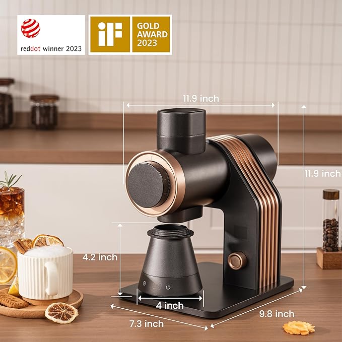 Gevi VelPro 400 Single Dose Coffee Grinder with Variable Speed, Stepless Adjustment, 64mm Titanium Flat Burr & Single Dosing Cup, Coffee Bean Grinder for Drip, French Press & Cold Brew-Black Gloden