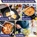 P&P CHEF Kitchen Utensil Set, 4 Pieces Non-stick Silicone Cooking Utensils, Heat-resistant Slotted Solid Spoon Turner for Frying, Mixing, Serving, Non-toxic & Easy to Clean, White
