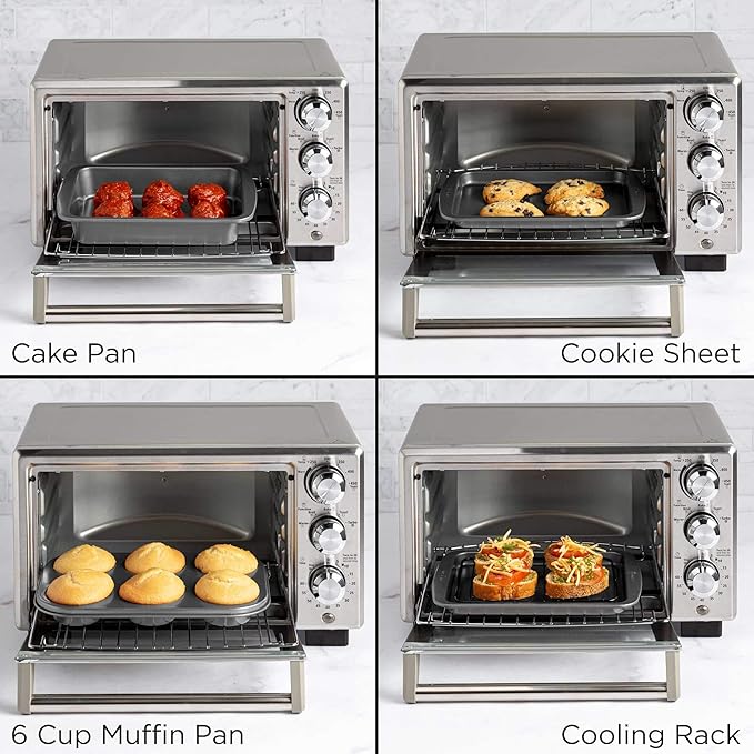 Ecolution Non-Stick Toaster Oven Bakeware Set 4-Piece, Carbon Steel, Easy to Clean and Perfect for Single Servings, Gray (Pack of 6)