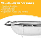 ZDRongZhen Kitchen Accessories Over the Sink Colander Strainer Basket，Stainless Steel Colander with Expandable Rubber Grip Sink Drainer-Rinse Vegetables Fruits &Strain&Drain (Large-Fine mesh)