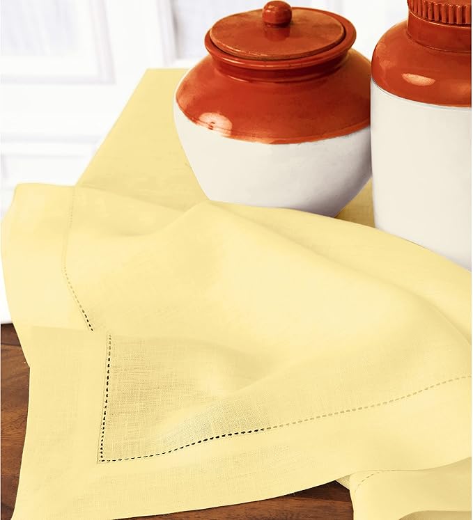Solino Home Yellow Linen Tablecloth 54 x 72 Inch - Classic Hemstitch, 100% Pure Linen Rectangular Tablecloth - Machine Washable Table Cloth for Summer