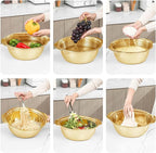 304 Stainless Steel Microporous Colander with Handle, Rice Washers Microporous Strainer Set For washing vegetables, fruits and rice, and draining cooked pasta(2QT with handle-Gold)