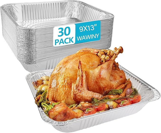 9x13 Thickened Aluminum Foil Pans, 30Pack Extra Deep Disposable Aluminum Pans for Roasting, Baking, Cooking, Food Prep, Chafing, Steam Table, Oven, Cake, and Party Catering.
