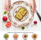 Salad Plates, 8.5 Inch Ceramic Plates Set of 6, Kitchen Plates Microwave Safe Plate, White Porcelain Dessert Porcelain Serving Dishes, Brown