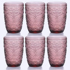 6Pcs 14OZ Drinking Glasses, Purple Drinking Glasses, Colored Glassware Drinking, Highball Beverage Glasses Cup, Vintage Glassware Set for Water, Juice, Cocktail, Coffee
