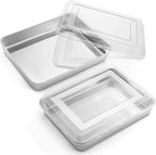 9¾ x 12½ x 2 Inch Baking Pan with Lid, 2 Pack Stainless Steel Lasagna Rectangular Cake Pan, Non Toxic & Dishwasher Safe