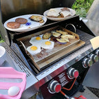 only fire Universal Stainless Steel Cooking Griddle, Flat Top Plate Insert with Grease Groove and Handles for Gas and Charcoal Grills, Tailgating, Camping and Parties, 23" x 16"