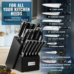 Cutluxe 15-Piece Knife Set – Premium Black Wood Block – Knife Set for Kitchen, Ultra Sharp High Carbon German Stainless Steel, Full Tang – Artisan Series